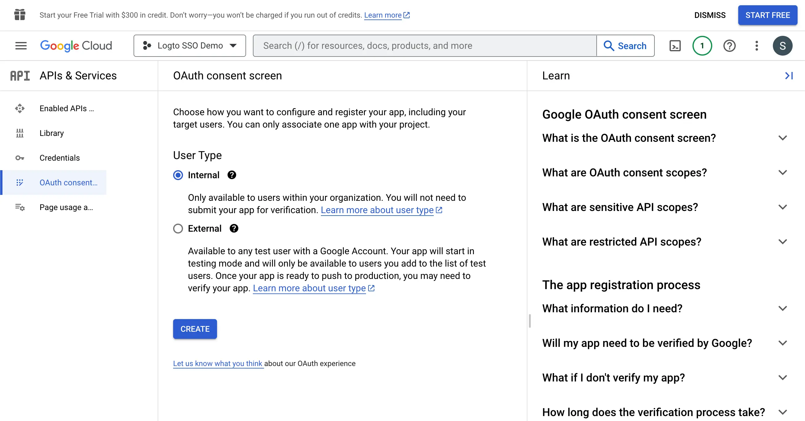 Google Workspace Zustimmungsbildschirm Benutzertyp